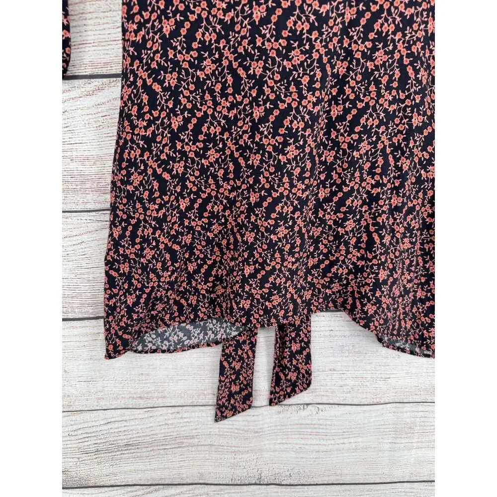Free People V-Neck Floral Tie Front Mini‎ Dress Women's Size Medium Black/Pink